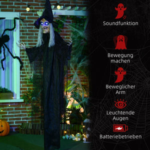 Lebensgroße alte Halloween-Hexe, Soundfunktion, mit Bewegungssensor und LED-Lichtern, 183 cm