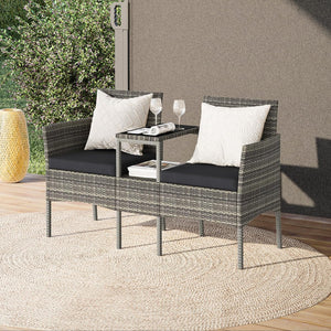 Rattan Zweier-Kombi-Sitzbank für Garten und Terrasse