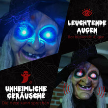 Laden Sie das Bild in den Galerie-Viewer, Lebensgroße alte Halloween-Hexe, Soundfunktion, mit Bewegungssensor und LED-Lichtern, 183 cm