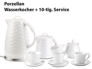 Porzellan-Wasserkocher 1,7 Liter, 1500W mit komplettem Kaffee-/Tee-Service