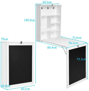 Wandklapptisch Bartisch Schreibtisch Computertisch klappbar mit Tafel. Schwarz oder weiß. (Weiß mit Kreidetafel)