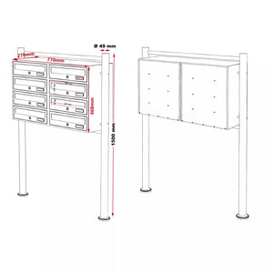 Briefkastenanlage Doppel 8er Standanlage Schwarz 8 Fächer (2x4)