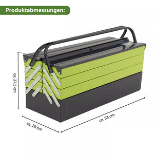 Werkzeugkiste mit 4 oder 6 Seitenfächern.