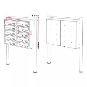 Briefkastenanlage Doppel 10er Standanlage Anthrazit 10 Fächer (2x5)