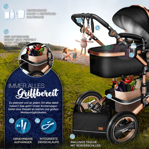 Kinderwagen 3 in 1 Kombi-Buggy Reisebuggy inkl. Auto- Babyschale. Faltbar.