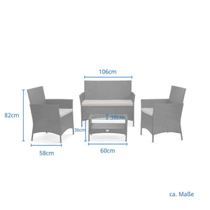 Polyrattan Sitzgruppe für 4 Personen mit Glastisch. Gemütliche Lounge. 3 Farben zur Auswahl.