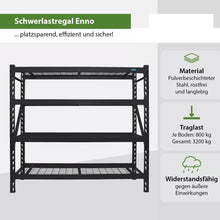 Laden Sie das Bild in den Galerie-Viewer, Schwerlastregal mit Gitterböden. 180 x 190 x 60 cm. Bis 3200 kg Traglast. Farbe schwarz.