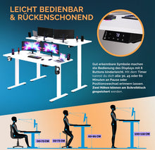 Laden Sie das Bild in den Galerie-Viewer, Höhenverstellbarer Schreibtisch Schwarz oder Weiß 140 x 60 x 73-118 cm