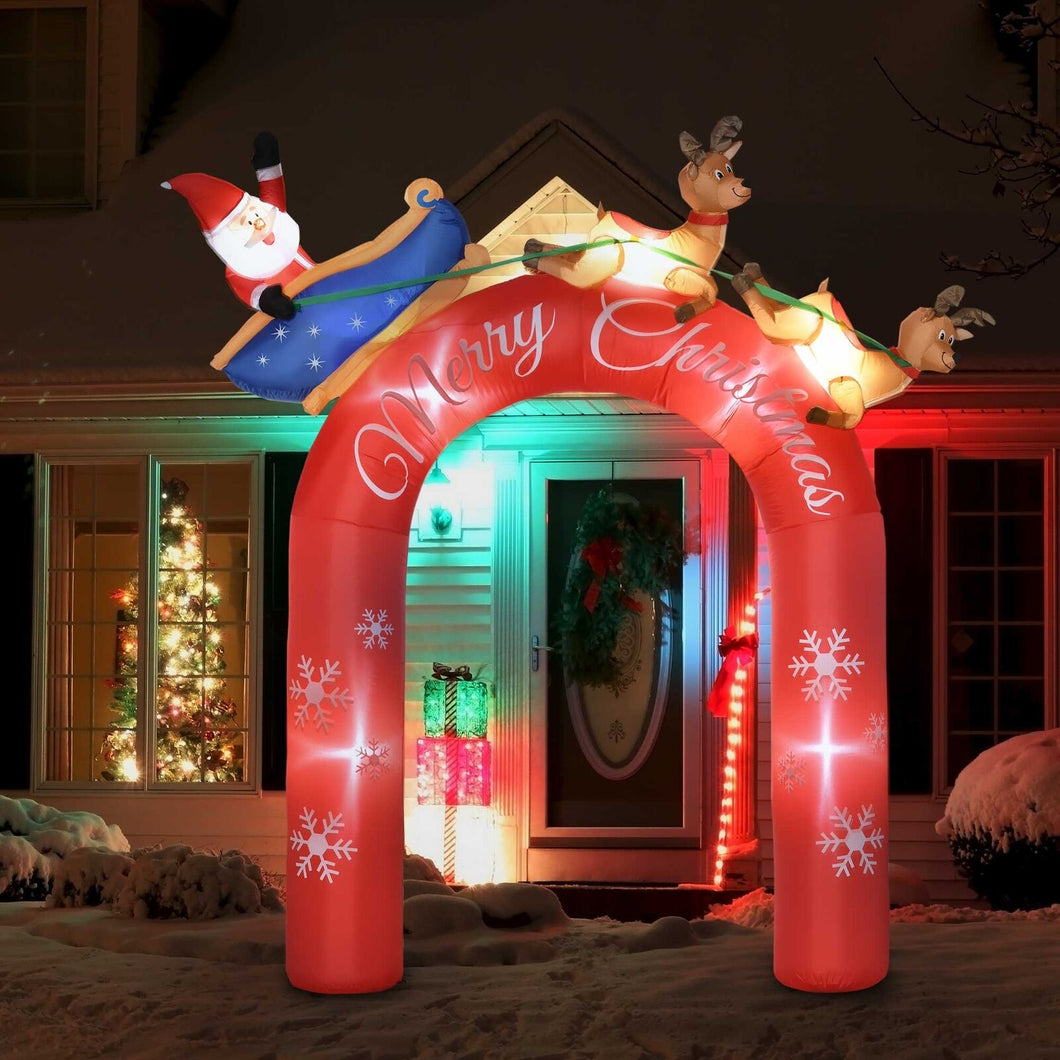 Aufblasbarer Weihnachtsbogen mit Rentierschlitten, 270 cm mit LED-Beleuchtung. Weihnachten Deko Luftfigur, wetterfest