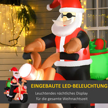 Laden Sie das Bild in den Galerie-Viewer, Aufblasbarer Weihnachtsmann auf Motorrad, 150 cm mit LED-Beleuchtung. Weihnachten Deko Luftfigur