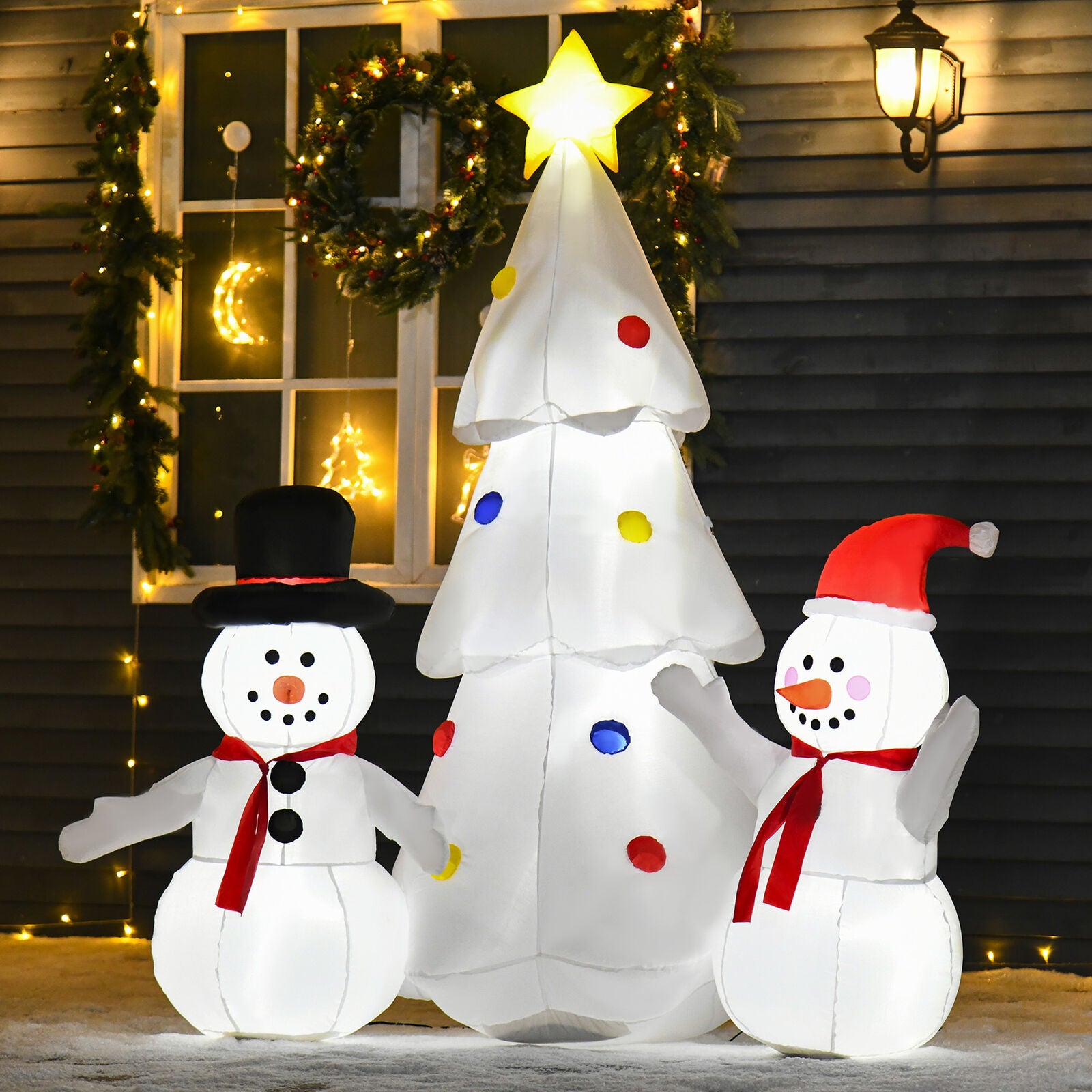 Aufblasbarer weißer Weihnachtsbaum mit Schneemännern, 185 cm mit